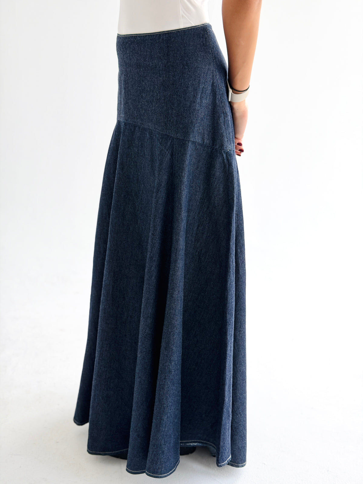 Denim Flow Skirt In Blue