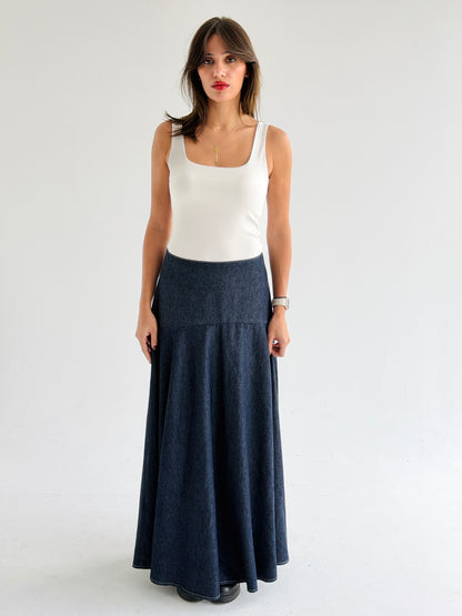 Denim Flow Skirt In Blue