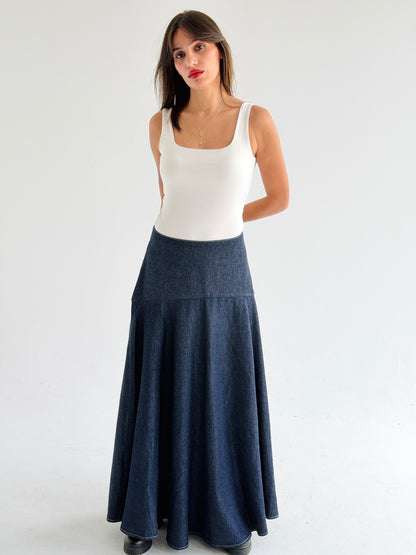 Denim Flow Skirt In Blue