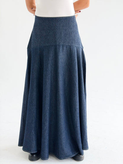 Denim Flow Skirt In Blue