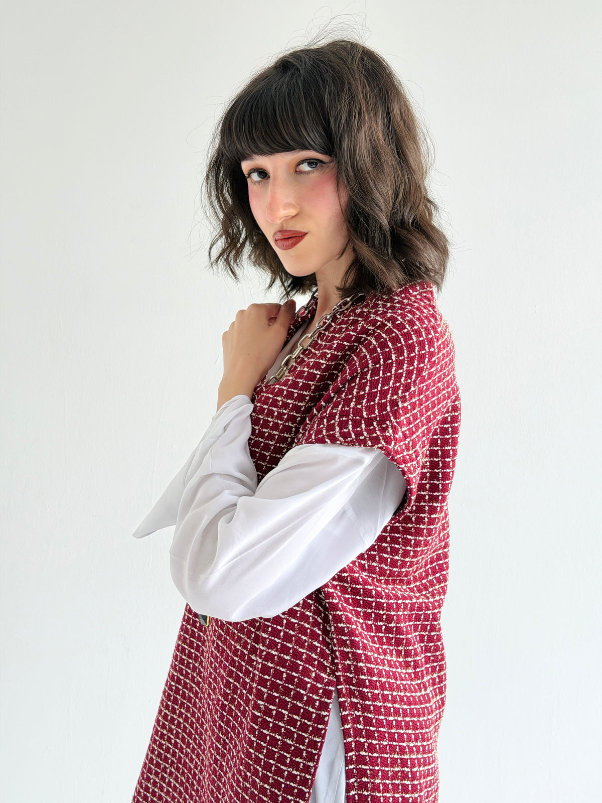Diva Long Vest In Maroon
