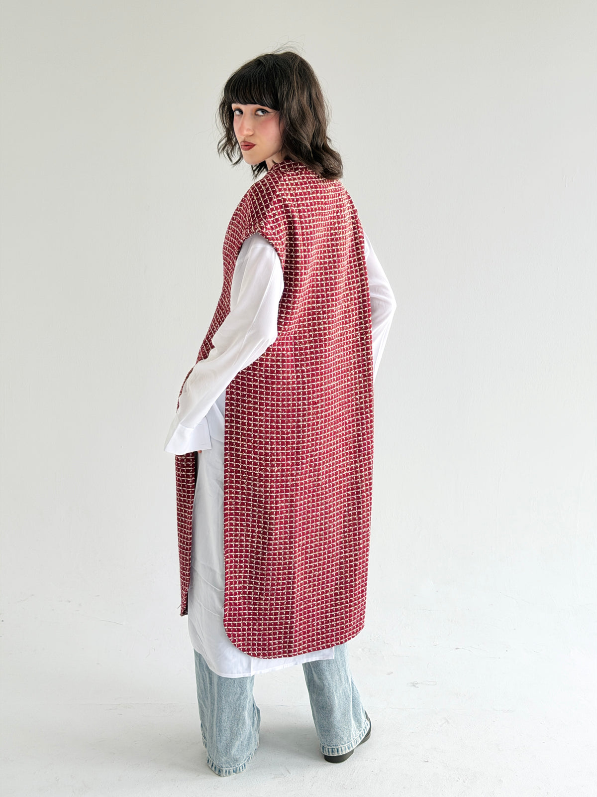 Diva Long Vest In Maroon