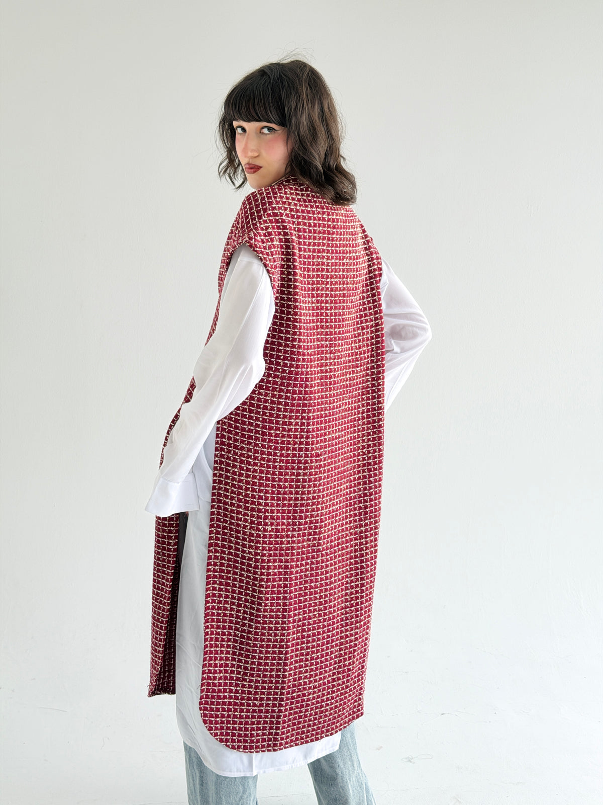 Diva Long Vest In Maroon
