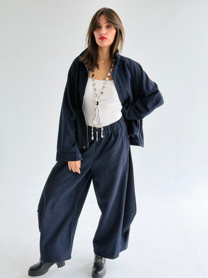 High collar check oversized jacket In Blue