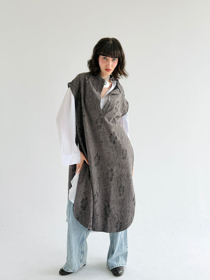 Cutout Detailed Long Vest In Grey