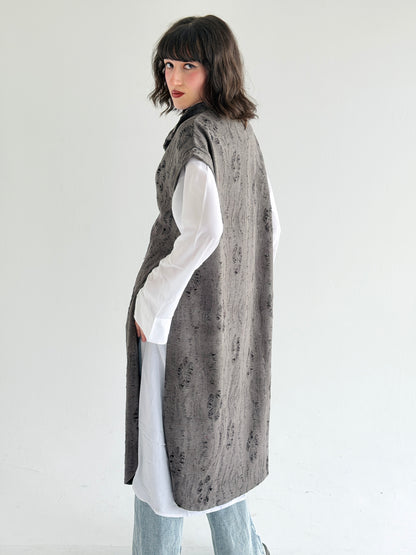 Cutout Detailed Long Vest In Grey