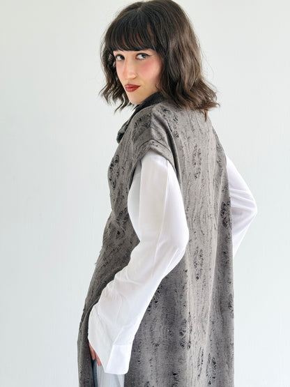Cutout Detailed Long Vest In Grey