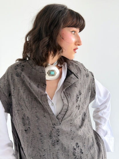 Cutout Detailed Long Vest In Grey