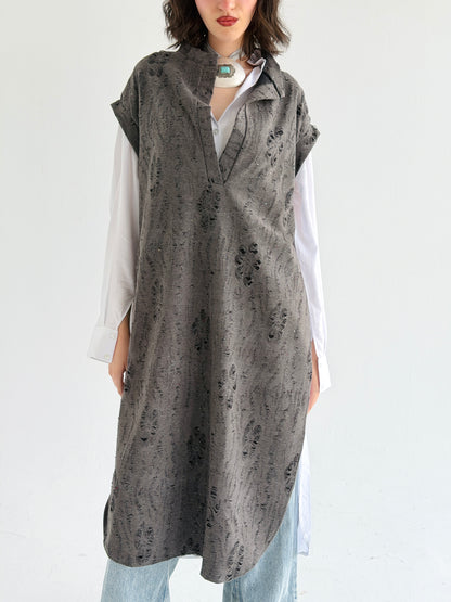 Cutout Detailed Long Vest In Grey