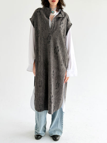 Cutout Detailed Long Vest In Grey