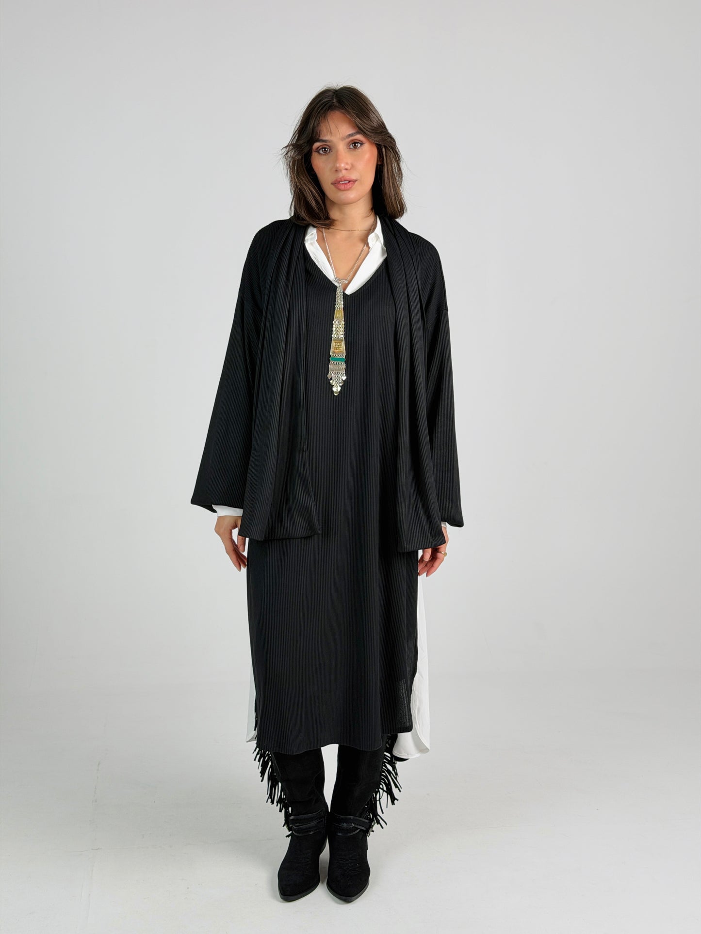 Scarf Flow Dress -Black