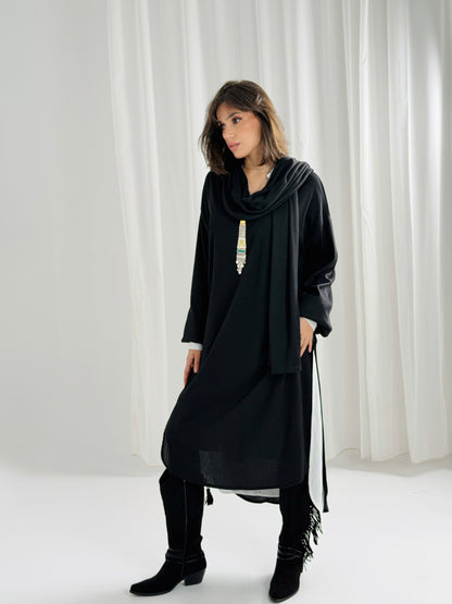 Scarf Flow Dress -Black