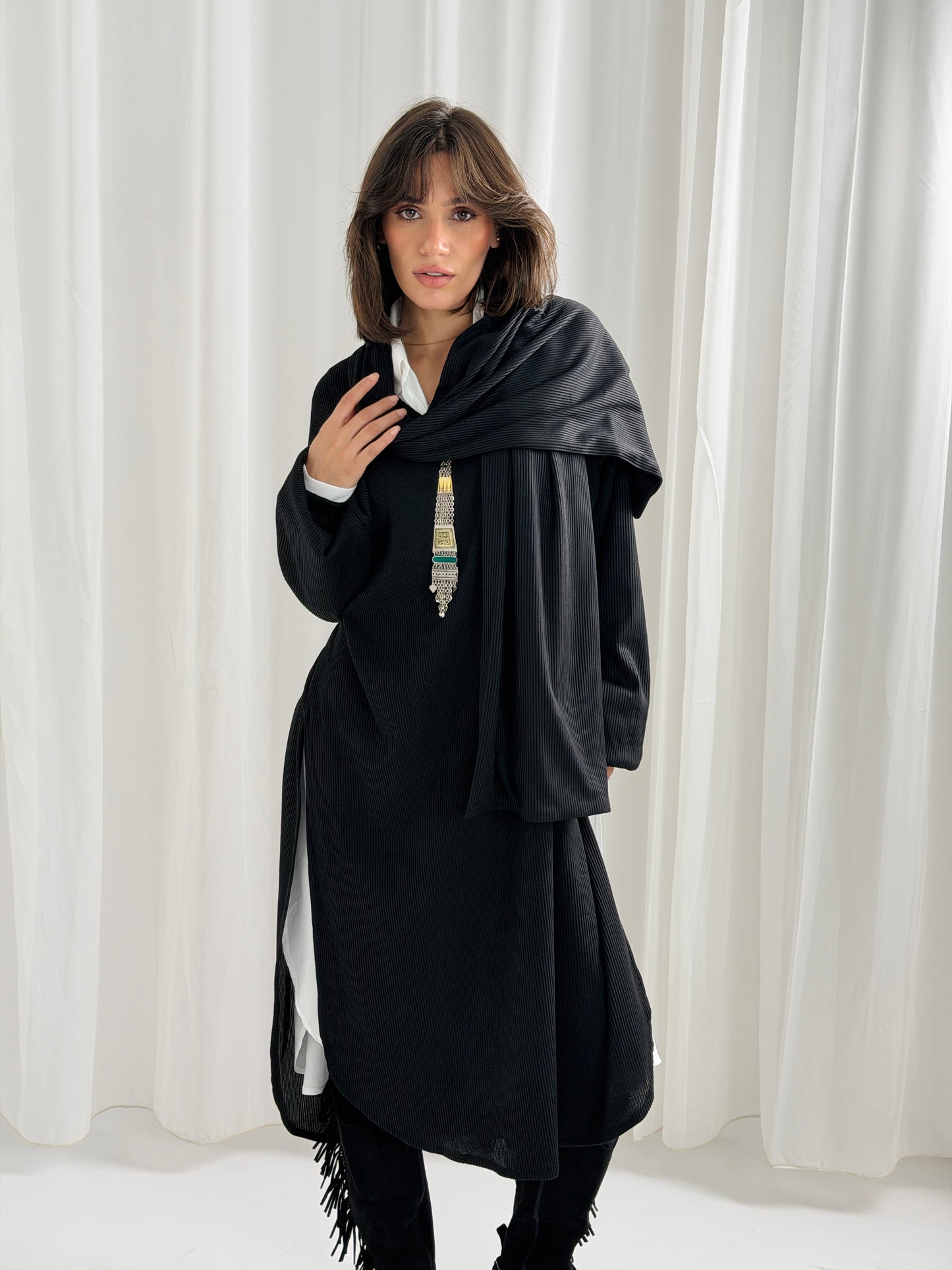 Scarf Flow Dress -Black