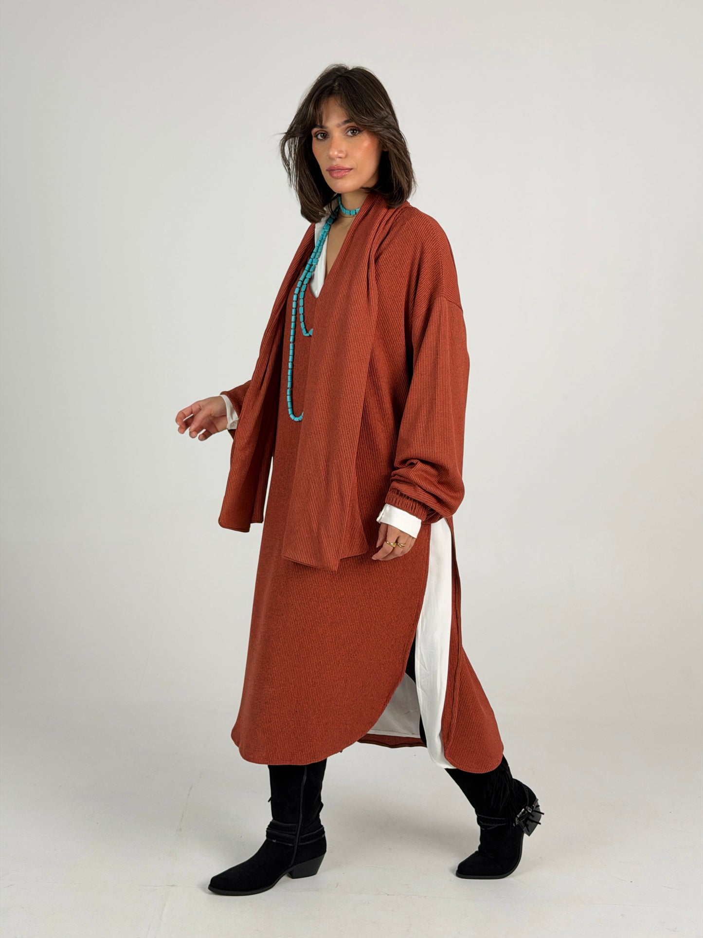 Scarf Flow Dress -Havana Brown