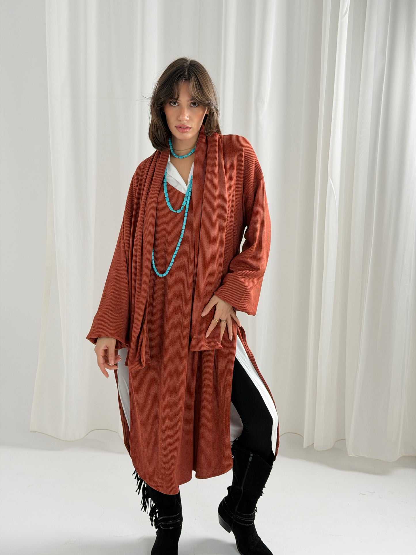 Scarf Flow Dress -Havana Brown