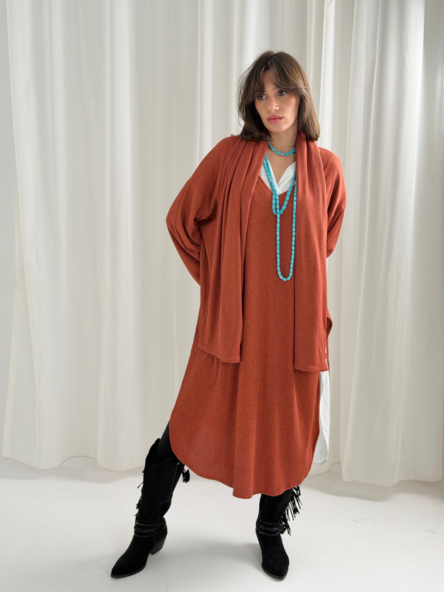 Scarf Flow Dress -Havana Brown