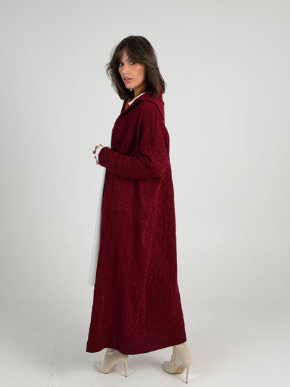 Braided Dreams Knitted Cardigan-Dark Red