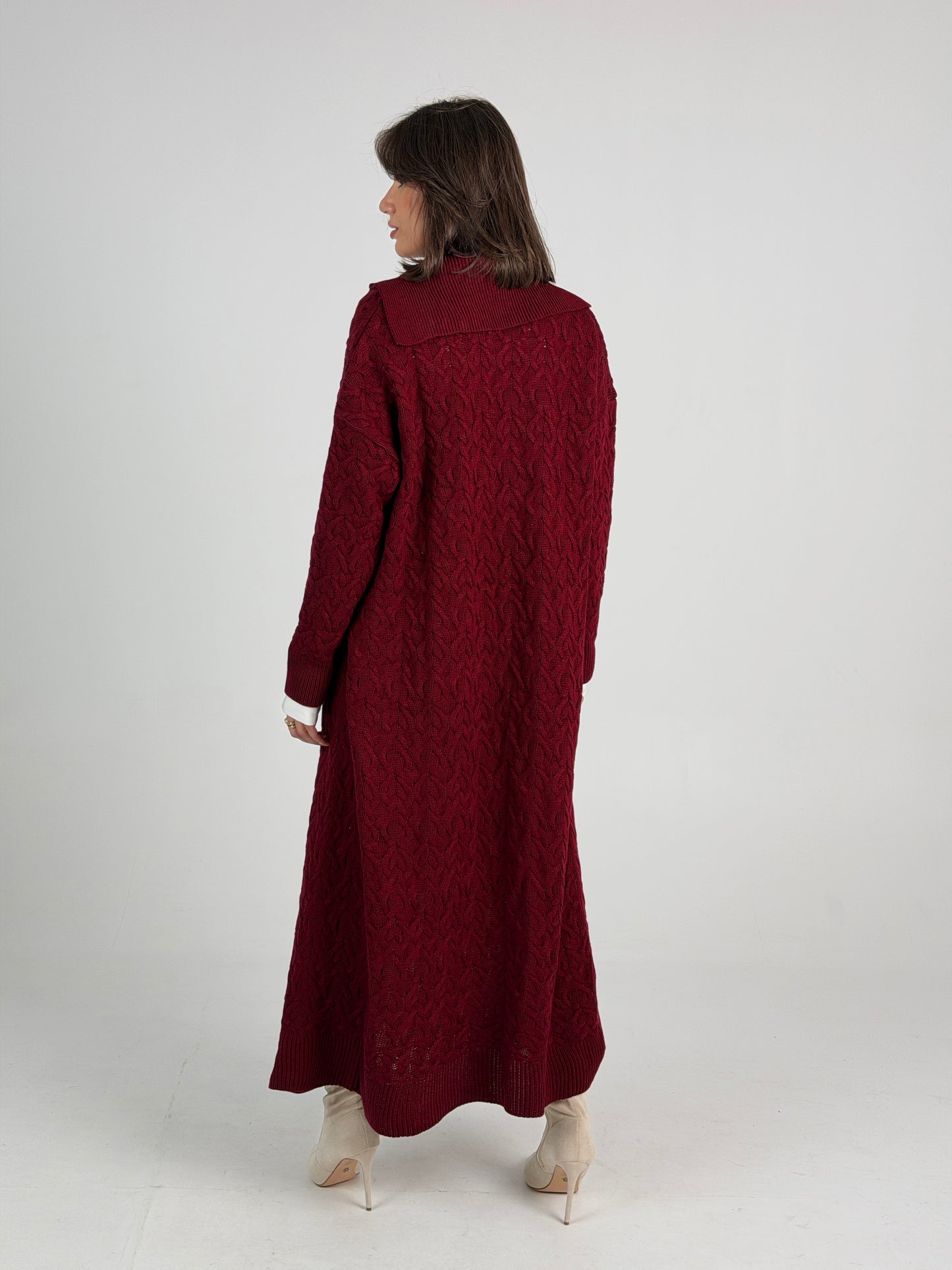 Braided Dreams Knitted Cardigan-Dark Red