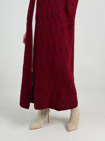 Braided Dreams Knitted Cardigan-Dark Red