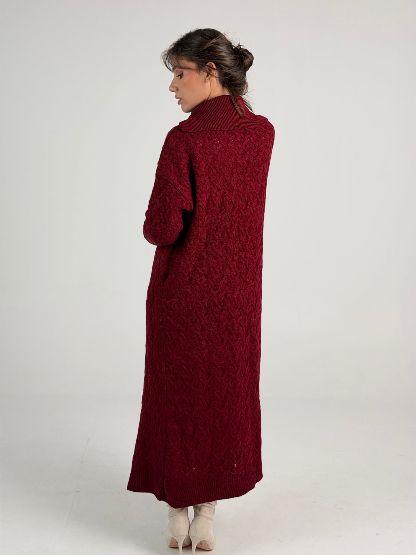 Braided Dreams Knitted Cardigan-Dark Red