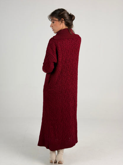 Braided Dreams Knitted Cardigan-Dark Red