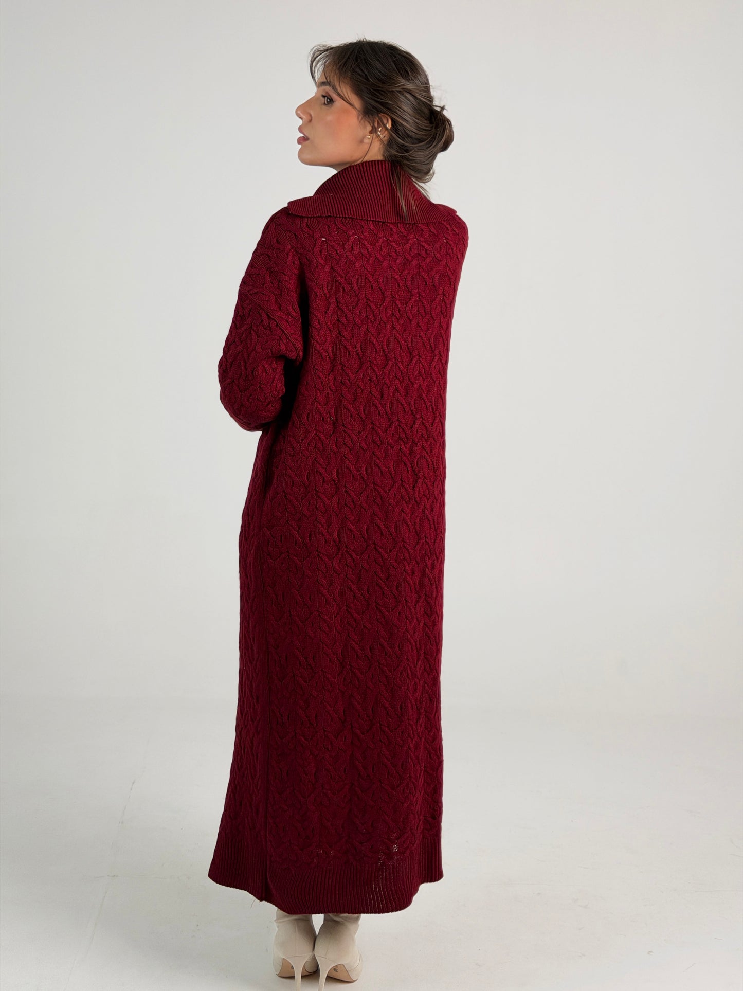 Braided Dreams Knitted Cardigan-Dark Red