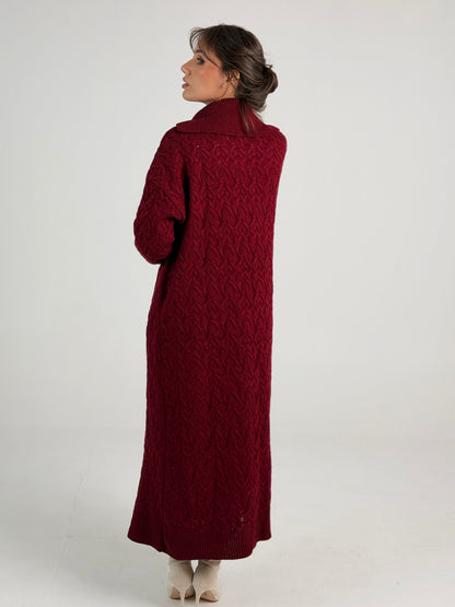 Braided Dreams Knitted Cardigan-Dark Red