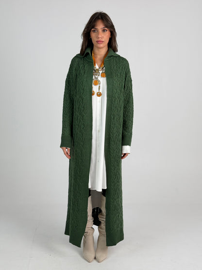 Braided Dreams Knitted Cardigan-Green