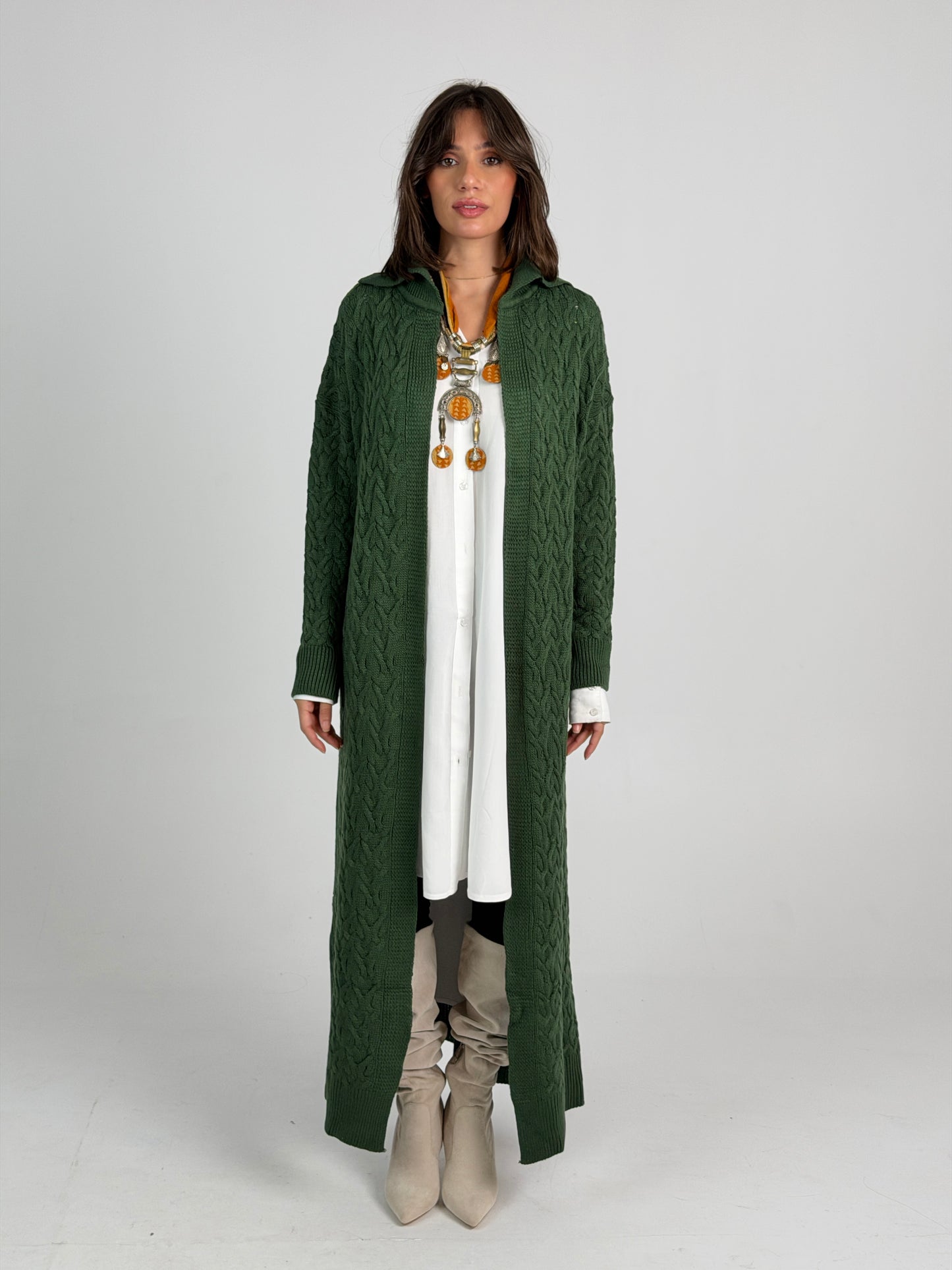 Braided Dreams Knitted Cardigan-Green
