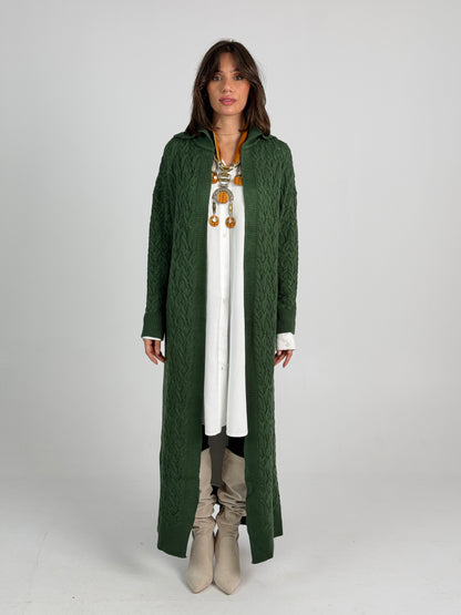 Braided Dreams Knitted Cardigan-Green