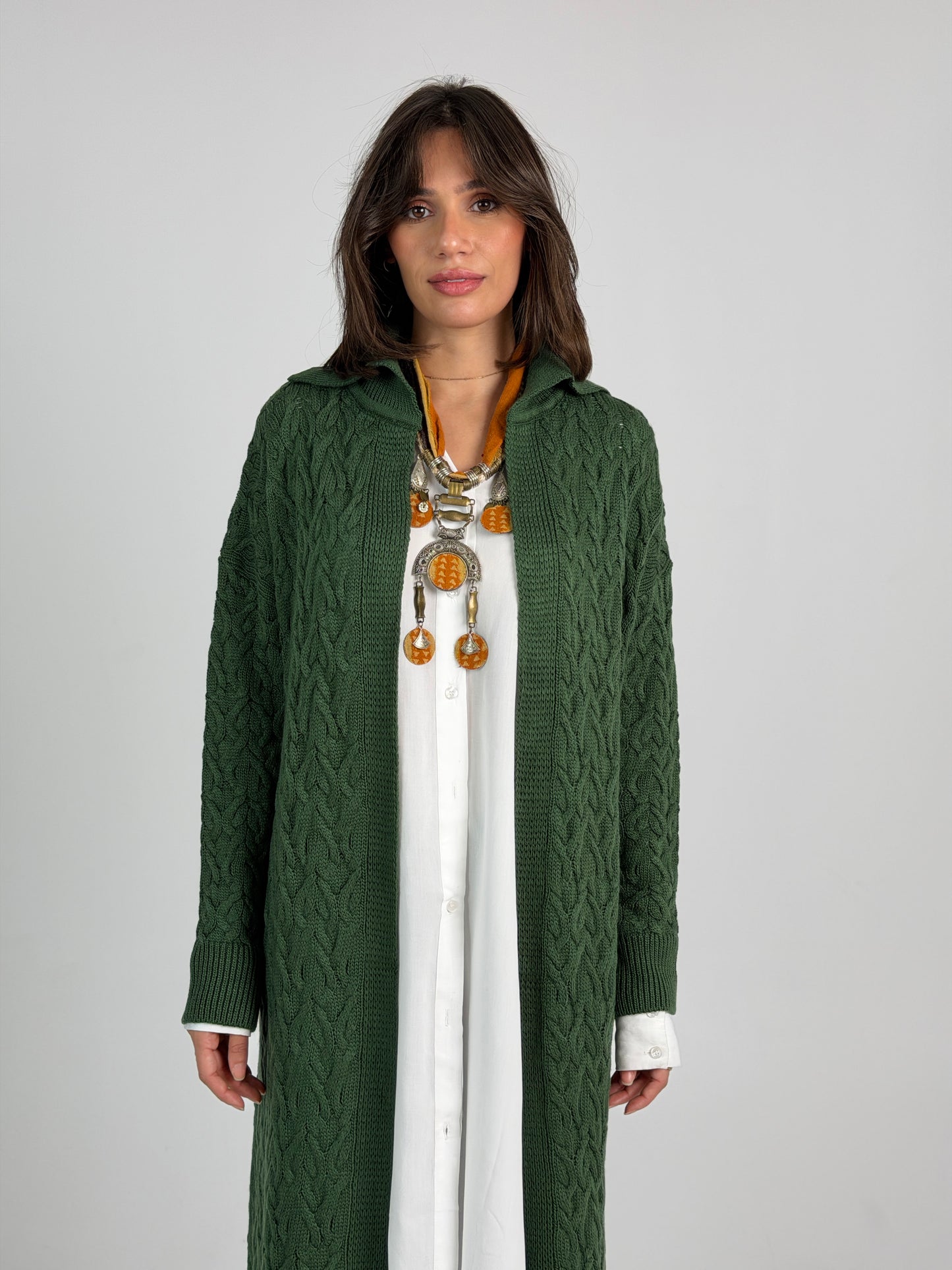 Braided Dreams Knitted Cardigan-Green