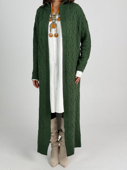 Braided Dreams Knitted Cardigan-Green