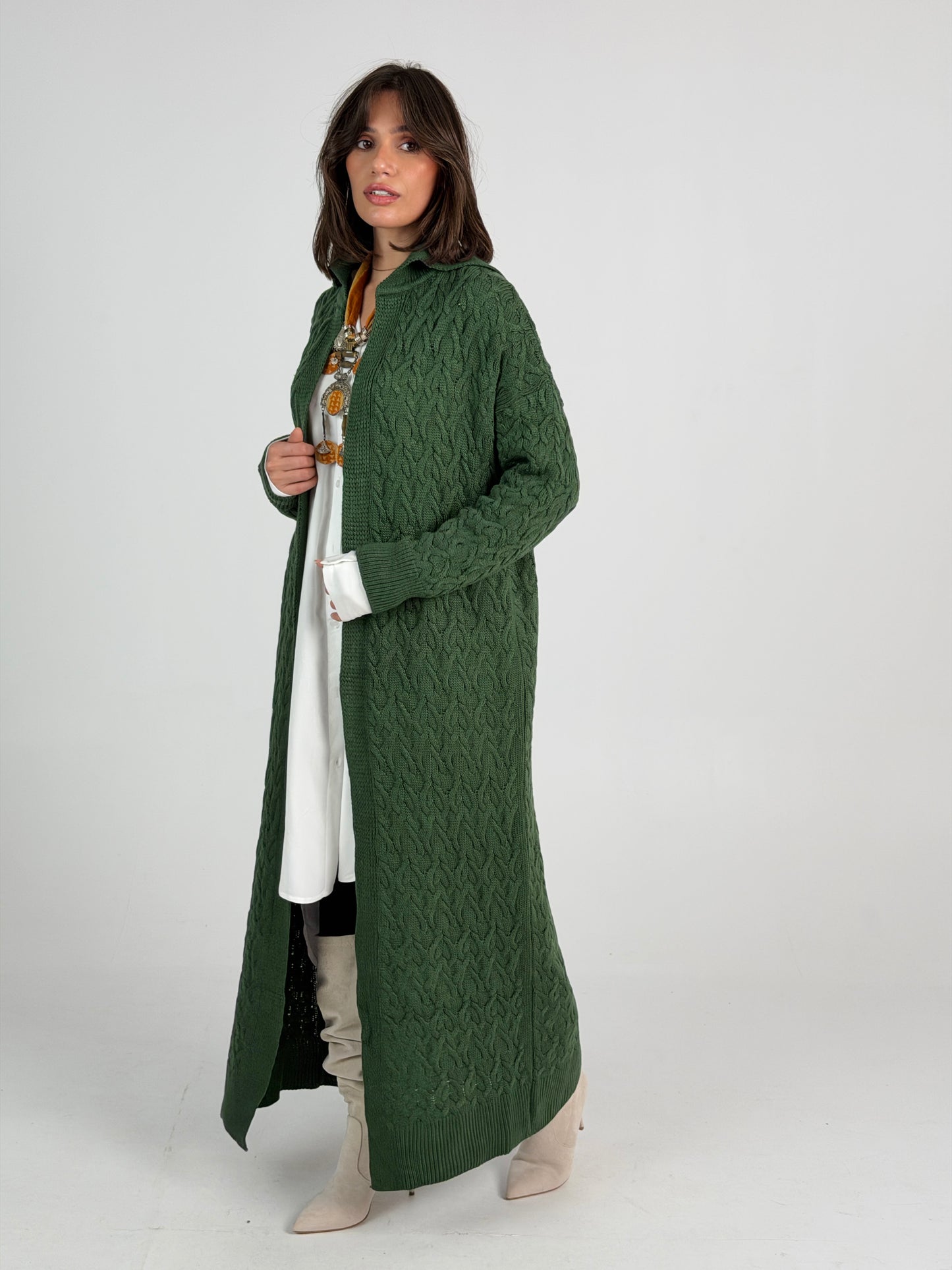 Braided Dreams Knitted Cardigan-Green