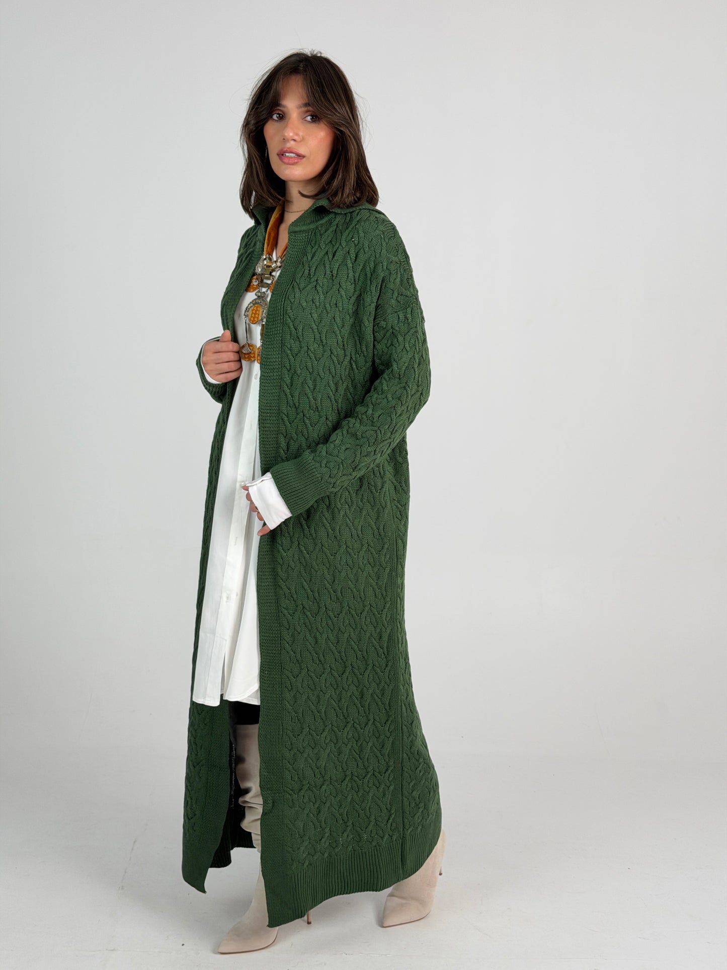 Braided Dreams Knitted Cardigan-Green