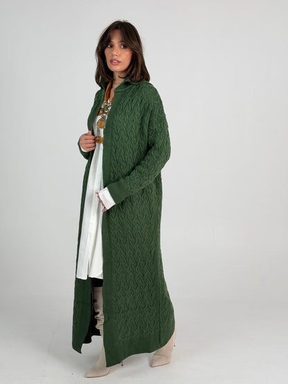 Braided Dreams Knitted Cardigan-Green