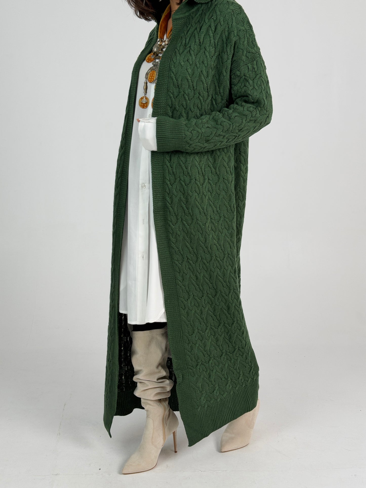 Braided Dreams Knitted Cardigan-Green