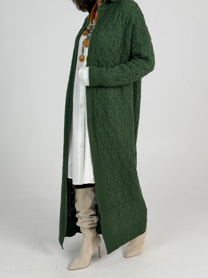 Braided Dreams Knitted Cardigan-Green