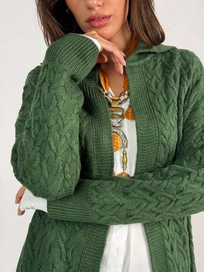 Braided Dreams Knitted Cardigan-Green