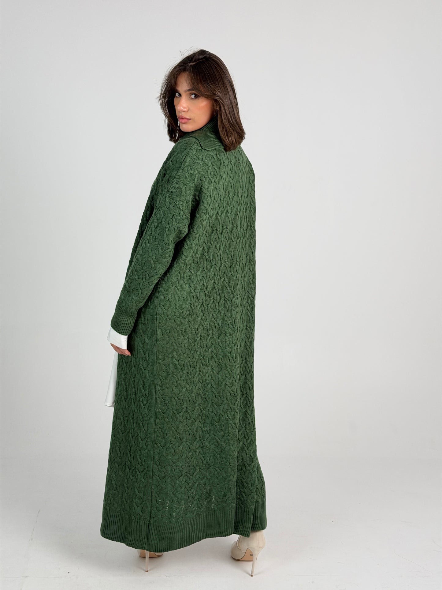 Braided Dreams Knitted Cardigan-Green