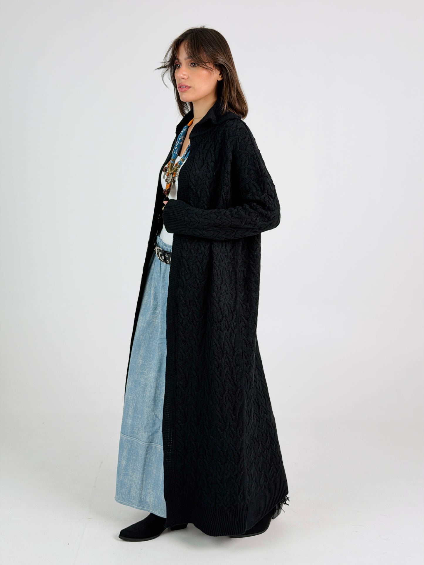Braided Dreams Knitted Cardigan-Black