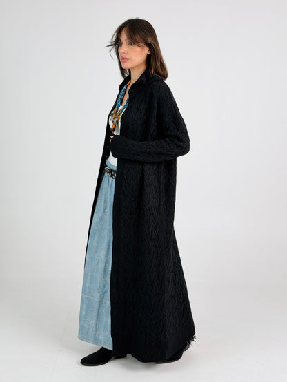 Braided Dreams Knitted Cardigan-Black