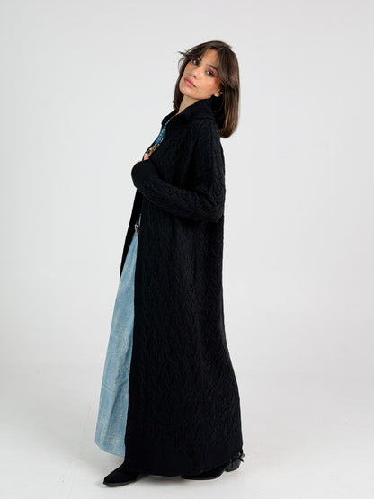 Braided Dreams Knitted Cardigan-Black