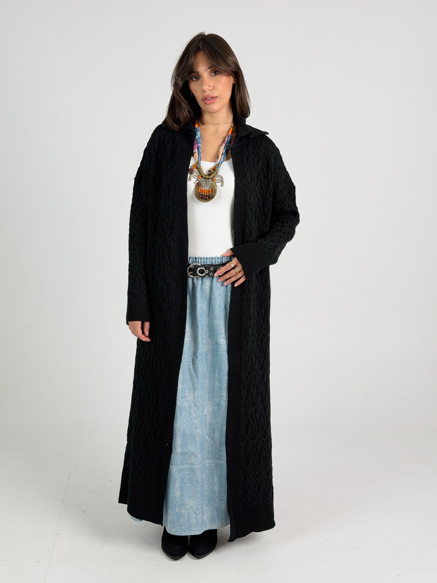 Braided Dreams Knitted Cardigan-Black