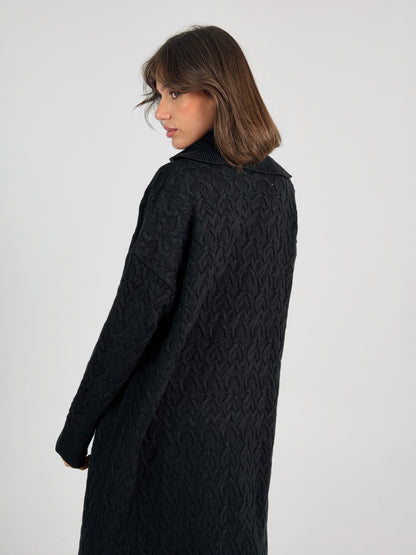 Braided Dreams Knitted Cardigan-Black