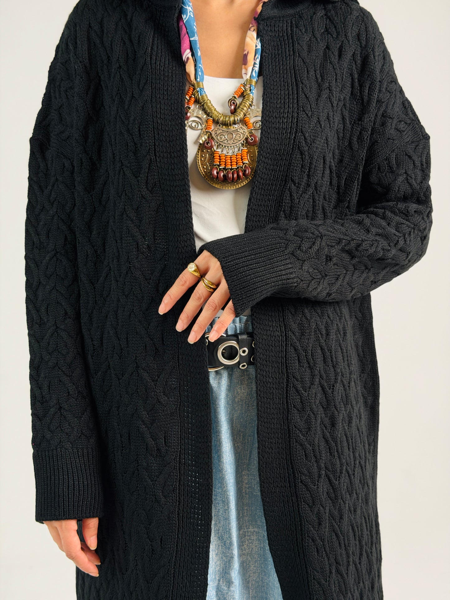 Braided Dreams Knitted Cardigan-Black