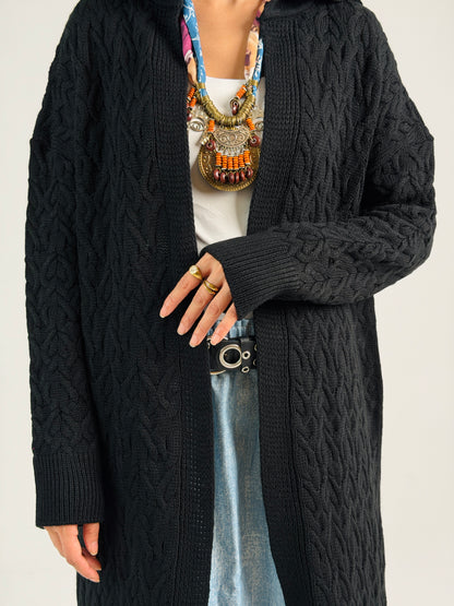 Braided Dreams Knitted Cardigan-Black
