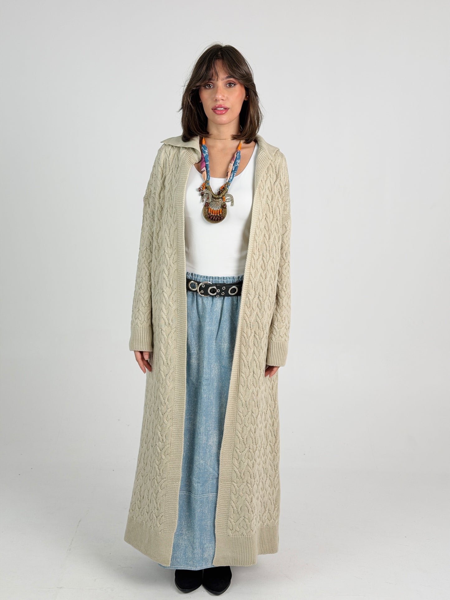 Braided Dreams Knitted Cardigan-Beige