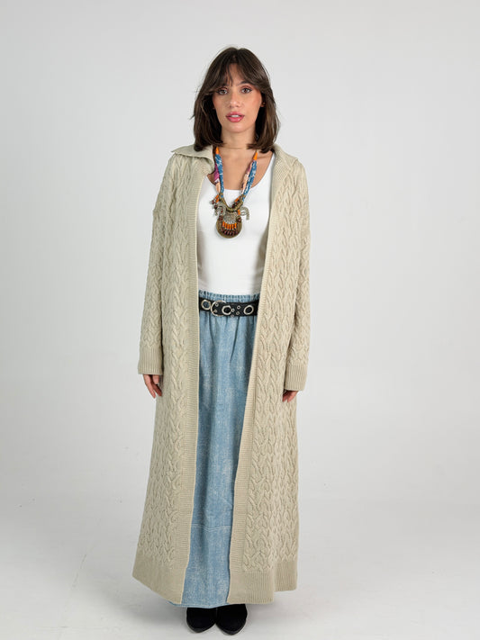 Braided Dreams Knitted Cardigan-Beige