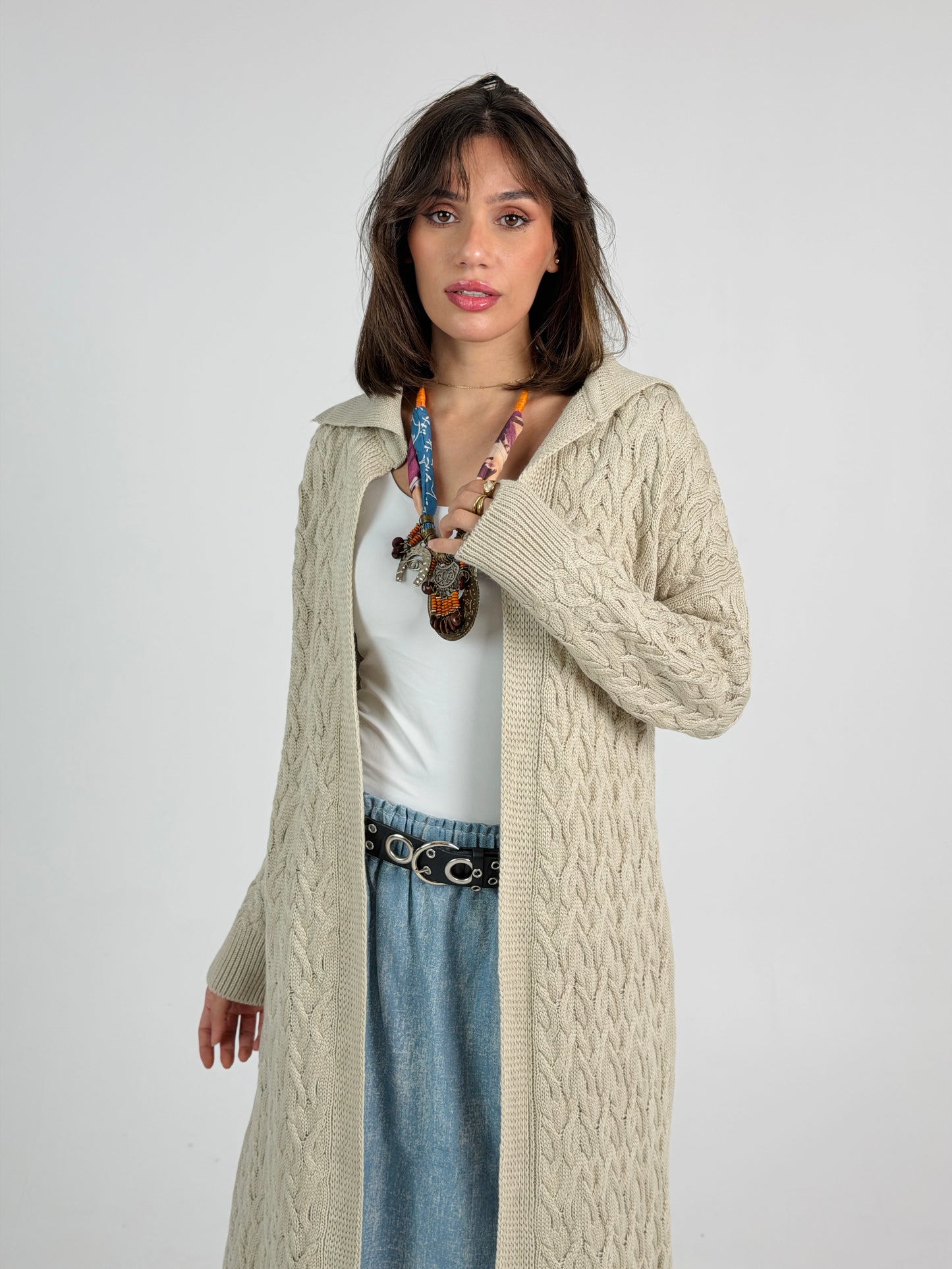 Braided Dreams Knitted Cardigan-Beige