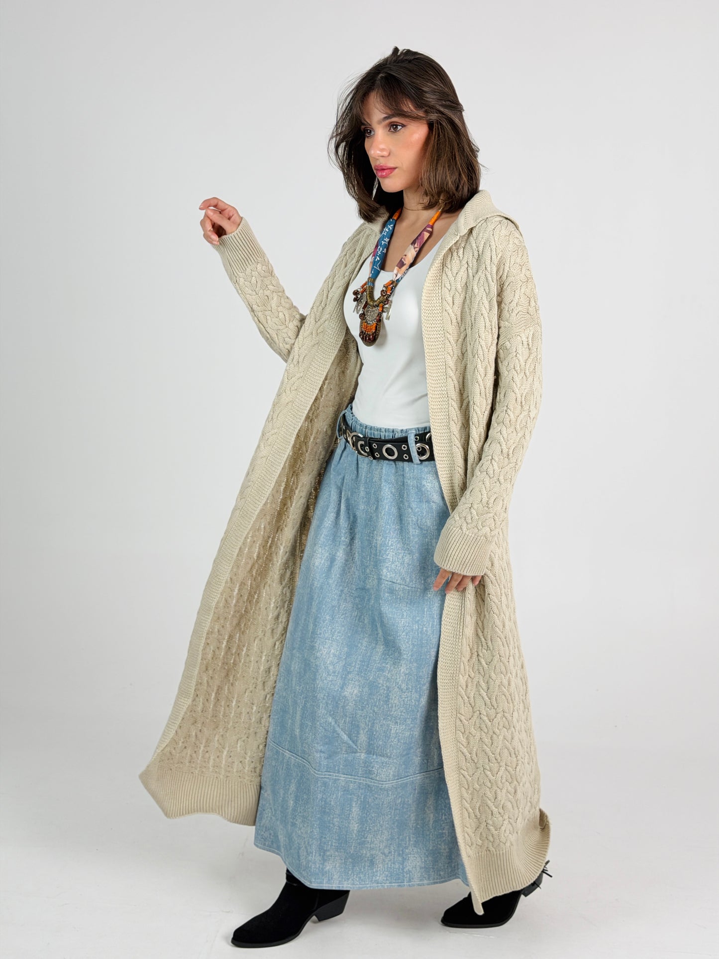 Braided Dreams Knitted Cardigan-Beige